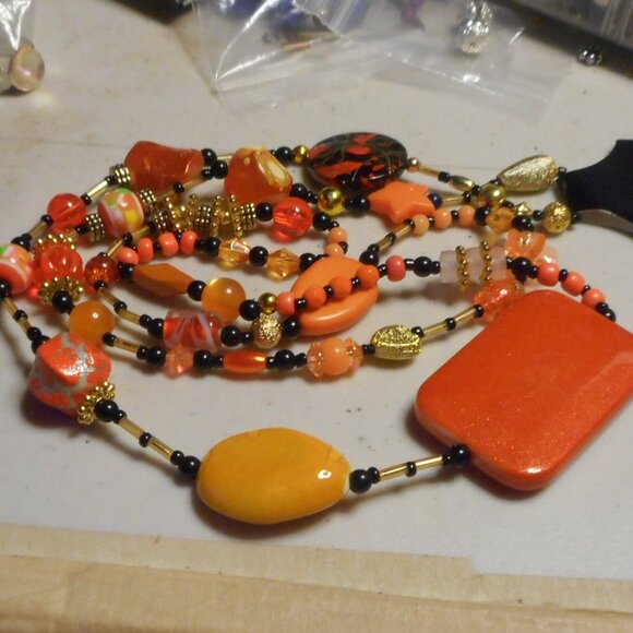 HandCrafted Long Necklace over 25"  ...… orange colors - Picture 4 of 4